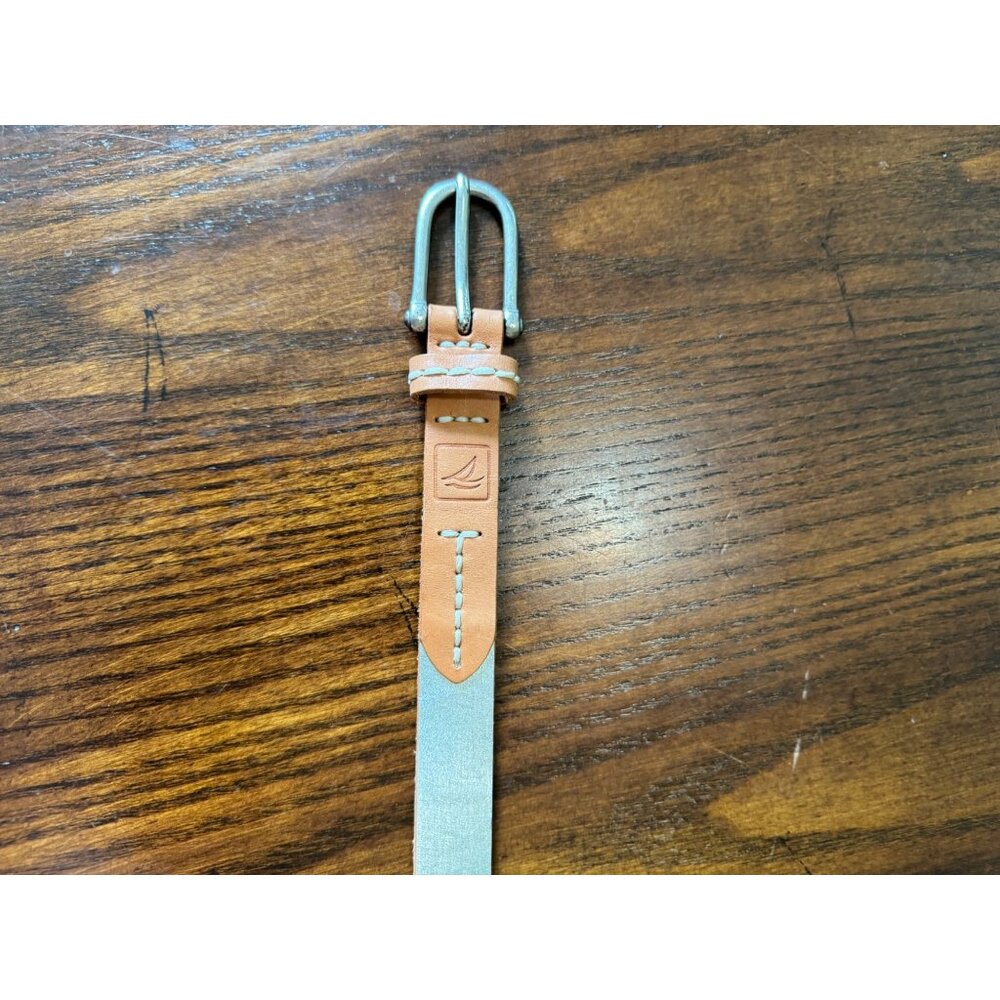Sperry Leather Belt Silver Metallic & Brown Thin Womens Medium Preppy Twee - Picture 7 of 9